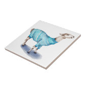 青いセーターの水彩画のラマ タイル (側面)