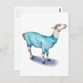 青いセーターの水彩画のラマ ポストカード (正面/裏面)