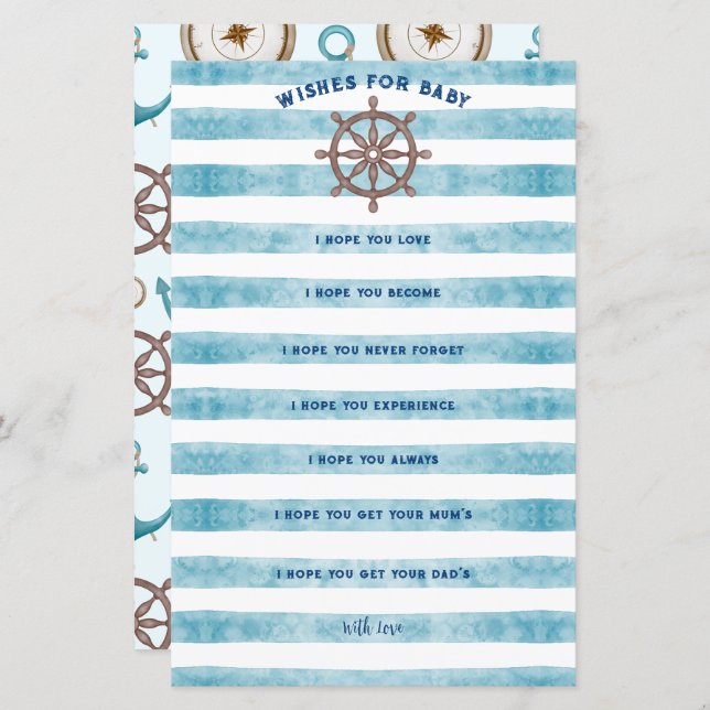 青いセーラ航海のーの赤ちゃんシャワーがベビーを願う (正面/裏面)
