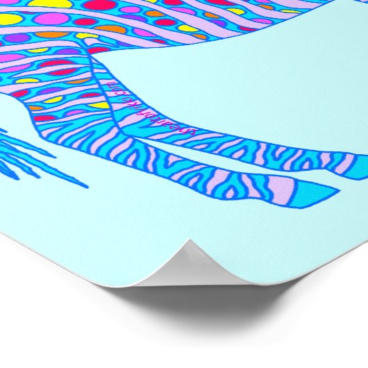 青いゼブラのドットストライプおもしろいは常に自分らしく ポスター (角)