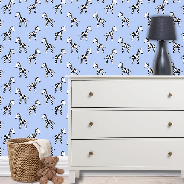 青いゼブラパターン 壁紙 (Zebra wallpaper for boys blue bedroom, nursery or playroom.)