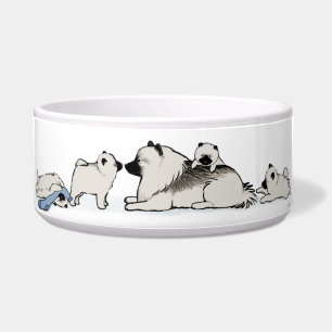 青いソックスが付いているKeeshond家族 ボウル