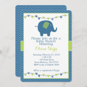 青いゾウさんのベビーシャワー招待状 招待状 (正面/裏面)