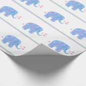 青いゾウ(ハートとストライプ) ラッピングペーパー (角)