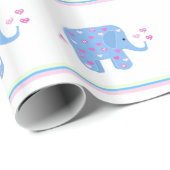 青いゾウ(ハートとストライプ) ラッピングペーパー (ロールコーナー)