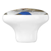 青いタイを身に着けているかわいい緑色の目の茶色の虎猫猫 セラミックノブ (側面)