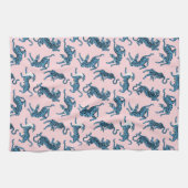 青いタイガーアジアのパターン キッチンタオル (横)