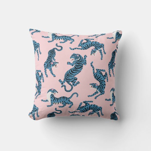 青いタイガーアジアのパターン クッション (正面)