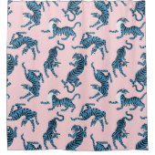 青いタイガーアジアのパターン シャワーカーテン (正面)