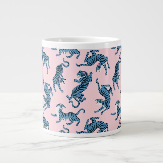 青いタイガーアジアのパターン ジャンボコーヒーマグカップ (正面)