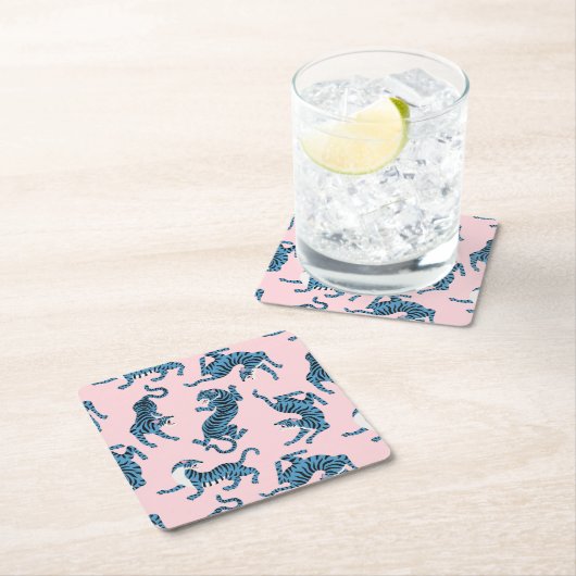 青いタイガーアジアのパターン スクエアペーパーコースター (インサイチュ)