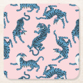 青いタイガーアジアのパターン スクエアペーパーコースター (正面)