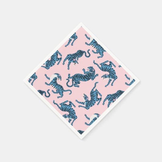 青いタイガーアジアのパターン スタンダードカクテルナプキン (角)
