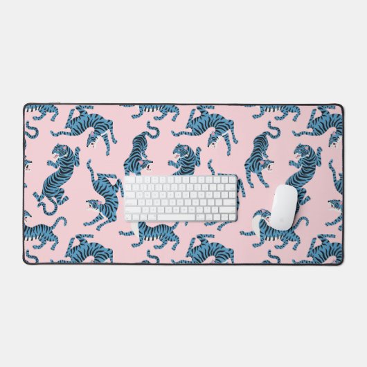 青いタイガーアジアのパターン デスクマット (キーボード&マウス)