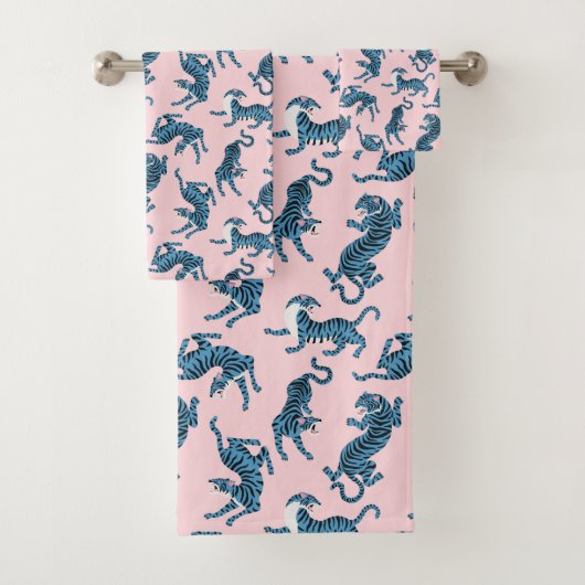 青いタイガーアジアのパターン バスタオルセット (インサイチュ)