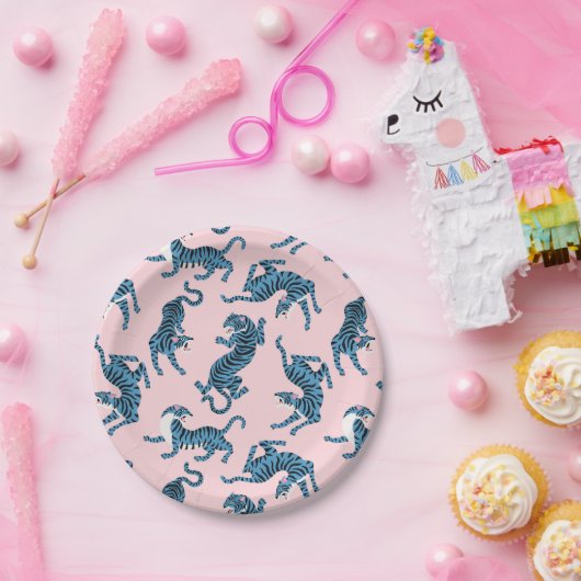 青いタイガーアジアのパターン ペーパープレート (パーティー)