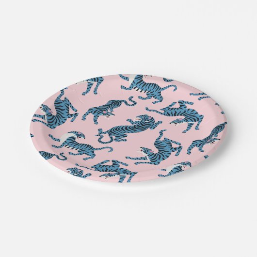 青いタイガーアジアのパターン ペーパープレート (アングル)