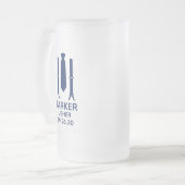 青いタイブルー フロストグラスビールジョッキ (正面左)