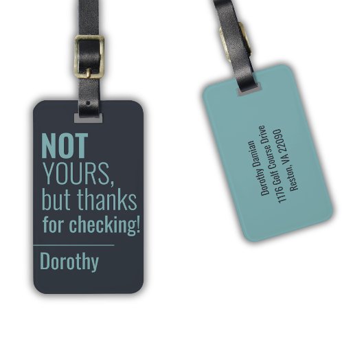 青いタイポグラフィおもしろいバッグ名アドレス ラゲッジタグ