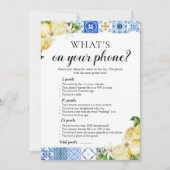 青いタイルあなたの電話の何ブライダルシャワーゲーム 招待状 (正面)