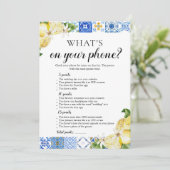 青いタイルあなたの電話の何ブライダルシャワーゲーム 招待状 (スタンド正面)