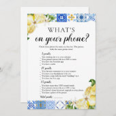 青いタイルあなたの電話の何ブライダルシャワーゲーム 招待状 (正面/裏面)