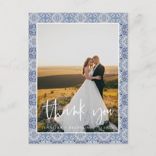 青いタイルありがとう |の結婚写真はがき ポストカード (正面)