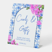 青いタイルとブーゲンビリア地中海のギフト 台座サイン (正面)