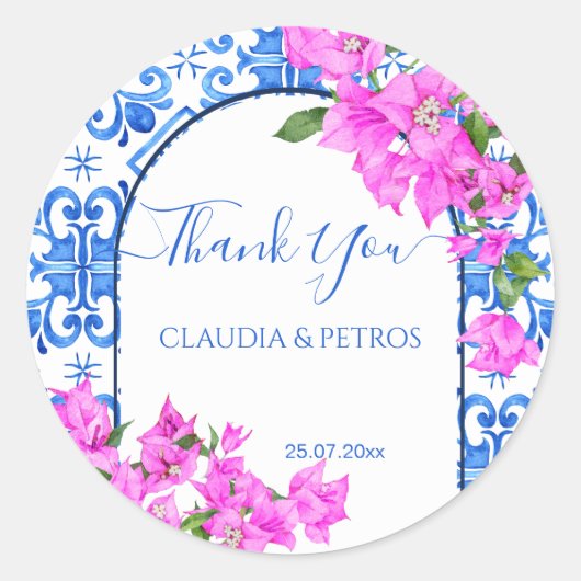 青いタイルとブーゲンビリア・エレガント感謝 ラウンドシール (正面)