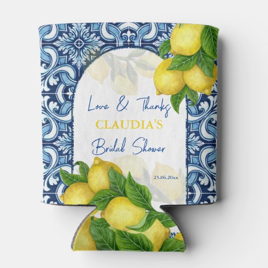 青いタイルとレモンのアマルフィブライダルギフト感謝していユーザ 缶クーラー (裏面)