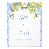 青いタイルとレモンの結婚式のギフト&カードサイン フォトプリント            (正面)