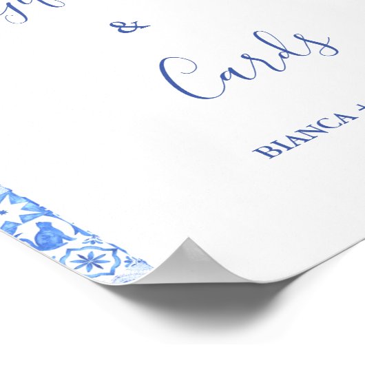 青いタイルとレモンの結婚式のギフト&カードサイン ポスター (角)