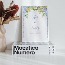 青いタイルとレモンの結婚式のギフト&カードサイン