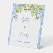 青いタイルとレモンの結婚式のギフト&カードサイン 台座サイン (正面)