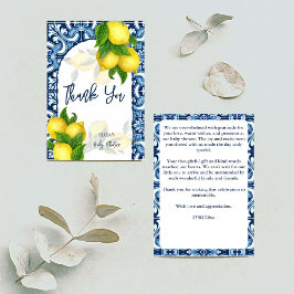 青いタイルとレモンアマルフィポジターノ赤ちゃんシャワー サンキューカード