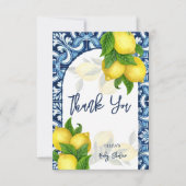 青いタイルとレモンアマルフィポジターノ赤ちゃんシャワー サンキューカード (正面)