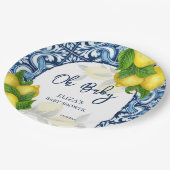 青いタイルとレモンアマルフィポジターノ赤ちゃんシャワー ペーパープレート (アングル)