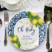 青いタイルとレモンアマルフィポジターノ赤ちゃんシャワー ペーパープレート