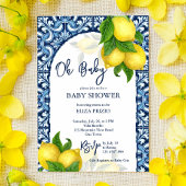 青いタイルとレモンアマルフィポジターノ赤ちゃんシャワー 招待状