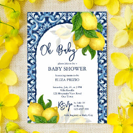青いタイルとレモンアマルフィポジターノ赤ちゃんシャワー 招待状