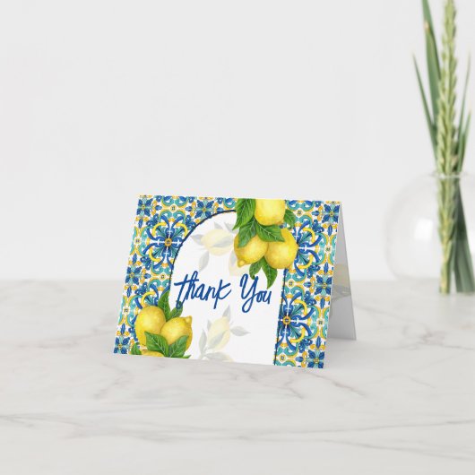 青いタイルとレモン アマルフィ ポジターノ イタリアン サンキューカード (正面)