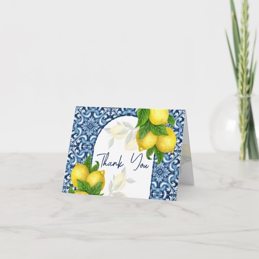 青いタイルとレモン アマルフィ ポジターノ イタリアン サンキューカード (正面)