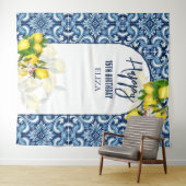 青いタイルとレモン イタリア アマルフィ ハッピー バースデー タペストリー (インサイチュ(横))