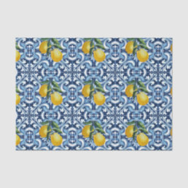 青いタイルとレモンAmalfiポジターノをテーマにした 薄葉紙