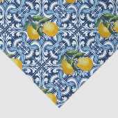 青いタイルとレモンAmalfiポジターノをテーマにした 薄葉紙 (詳細)