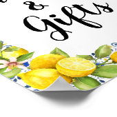 青いタイルにレモンのカードとギフトサイン ポスター (角)