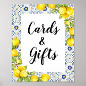 青いタイルにレモンのカードとギフトサイン ポスター (正面)