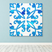 青いタイルのウォールアート24x24 キャンバスプリント (インサイチュ (ウッドフロア))