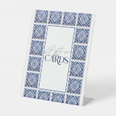 青いタイルのギフトカード地中海のブライダルシャワー 台座サイン (正面)