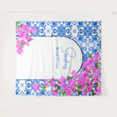 青いタイルのジュタンベリア　エレガントな写真の背景 タペストリー (正面(横))